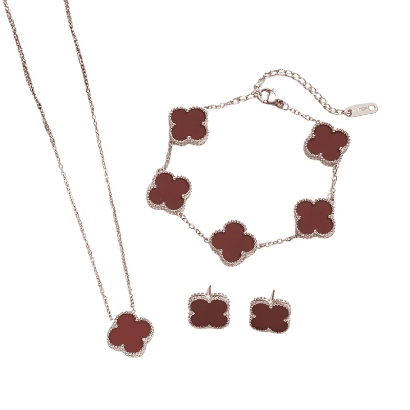 Dámsky oceľový set Clover burgundy strieborný