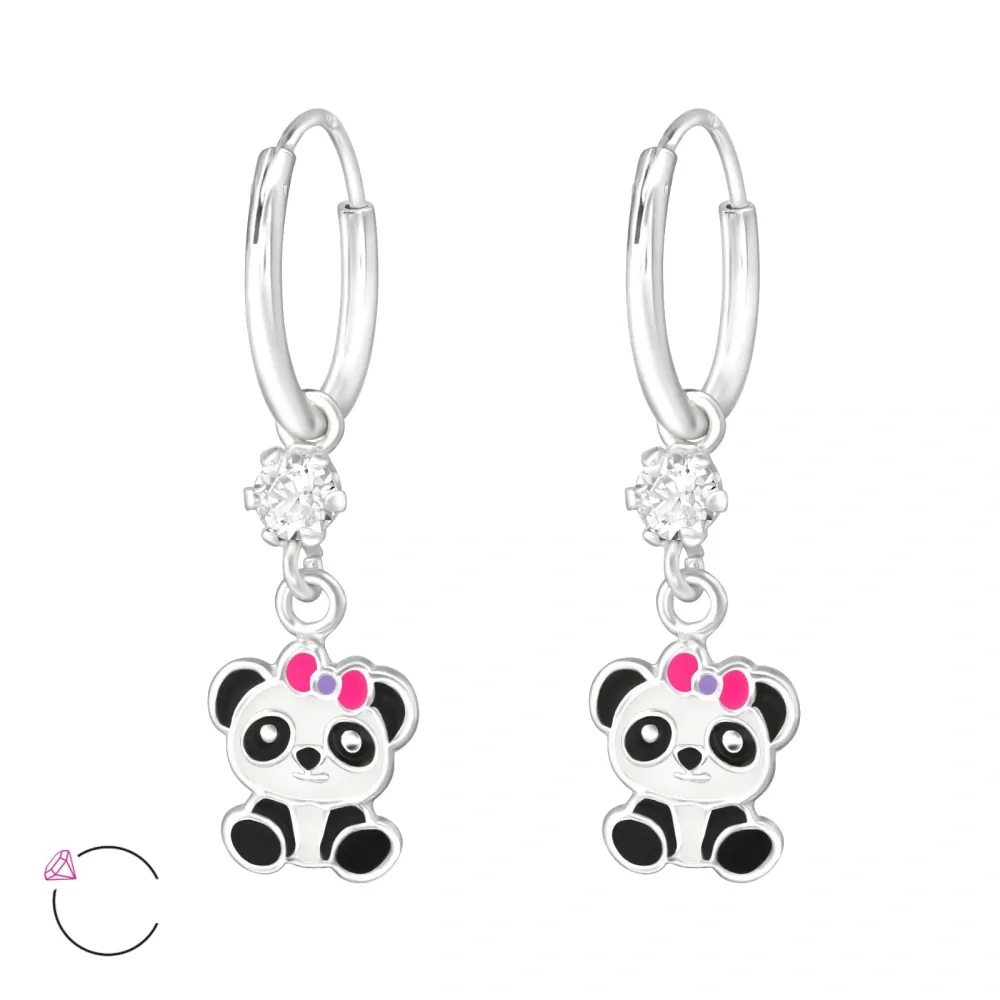 Glory strieborné visiace náušnice Panda