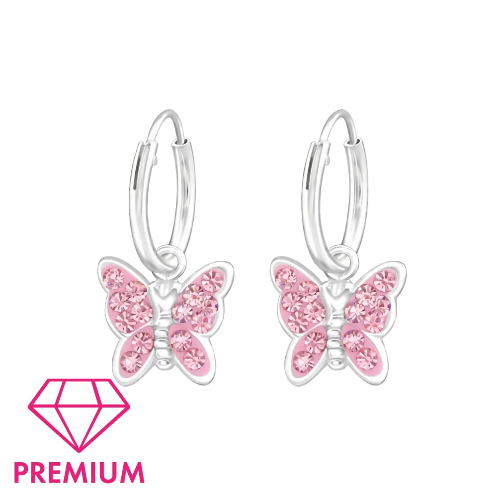 Glory strieborné náušnice kruhy Motýľ light rose