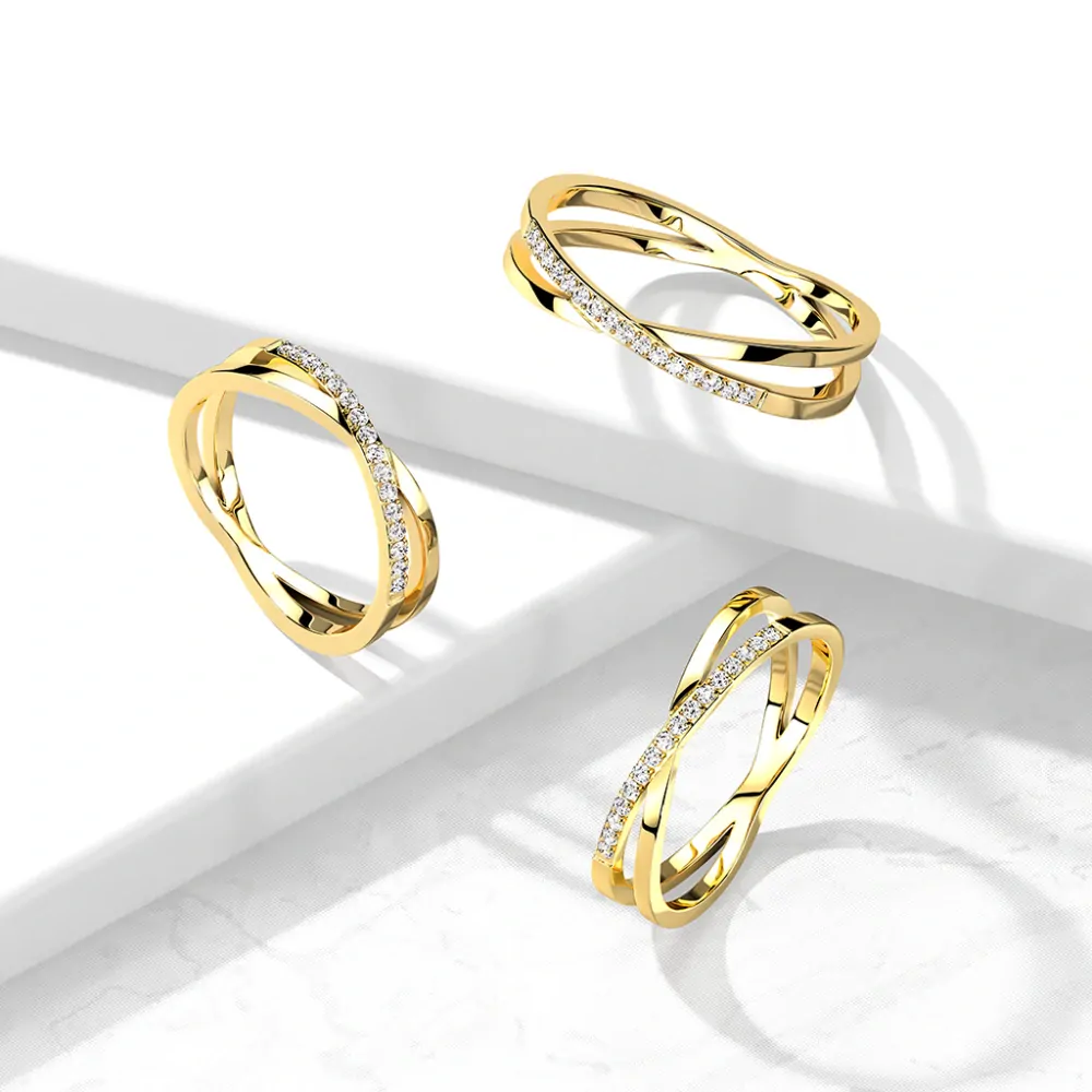 Prsteň z chirurgickej ocele so zirkónmi Vera zlatý