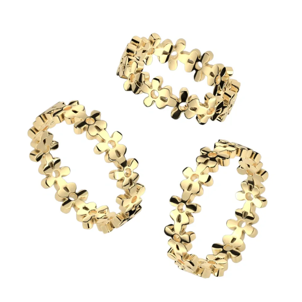 Prsteň z chirurgickej ocele s kvietkami Leia zlatý