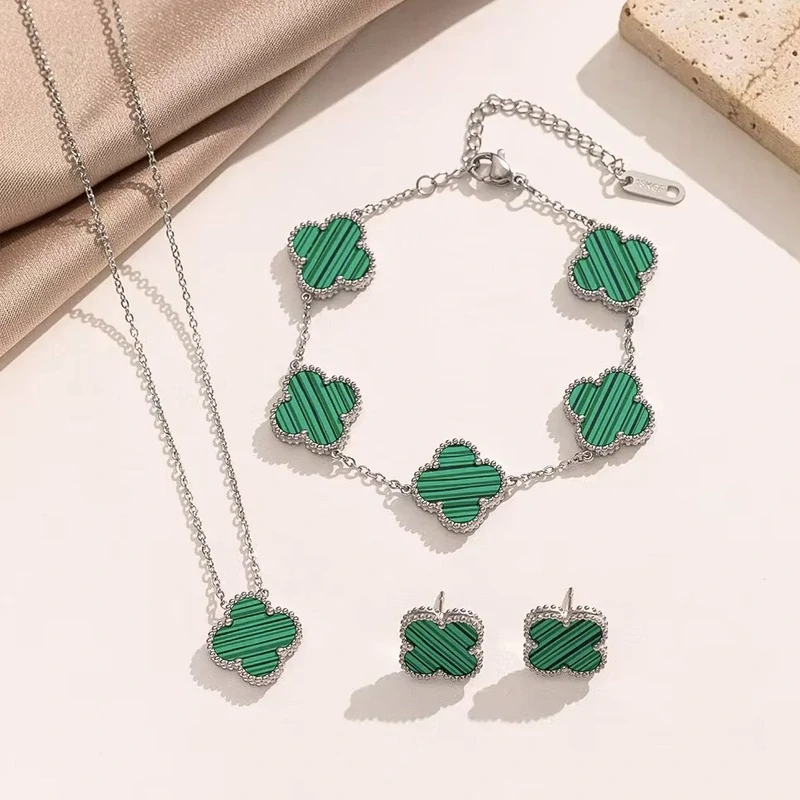 Dámsky oceľový set Clover green strieborný