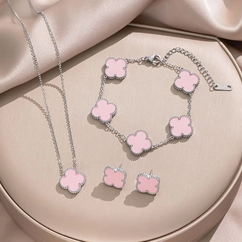 Dámsky oceľový set Clover pink strieborný