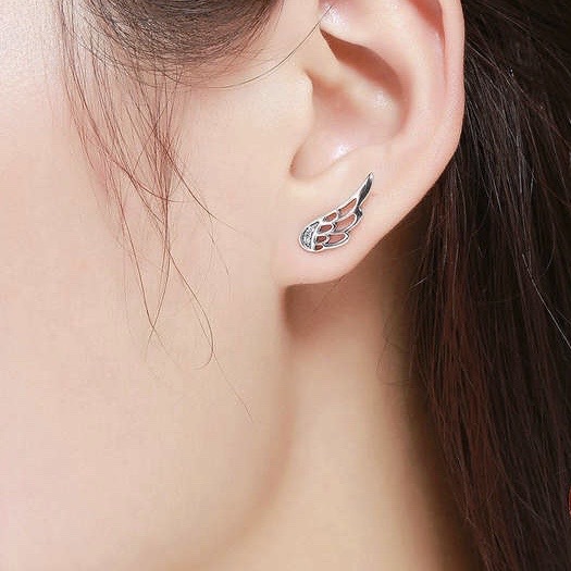 Glory strieborné náušnice Anjelské krídla so zirkónmi