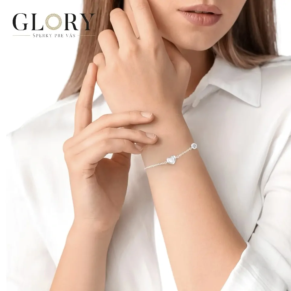 Strieborný náramok Happy s perleťovým srdiečkom a červeným zirkónom