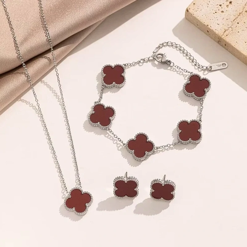 Dámsky oceľový set Clover burgundy strieborný