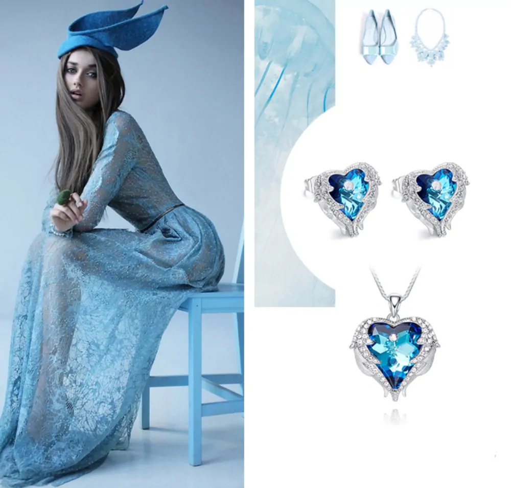 Krištáľový set náhrdelník a náušnice Angel wings modrý