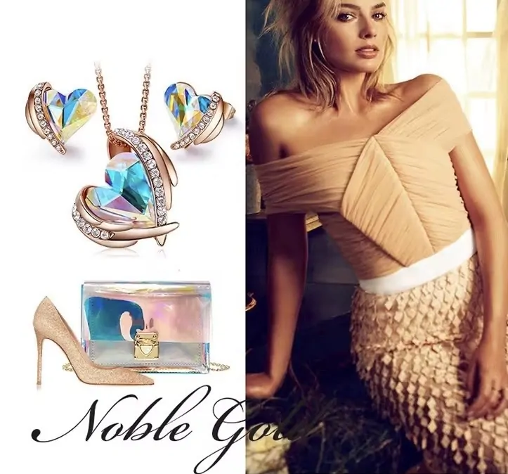 Krištáľový set Silver Angel aurora borealis v darčekovej krabičke s ružou