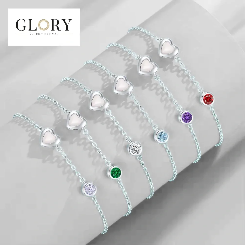 Strieborný náramok Happy s perleťovým srdiečkom a ružovým zirkónom