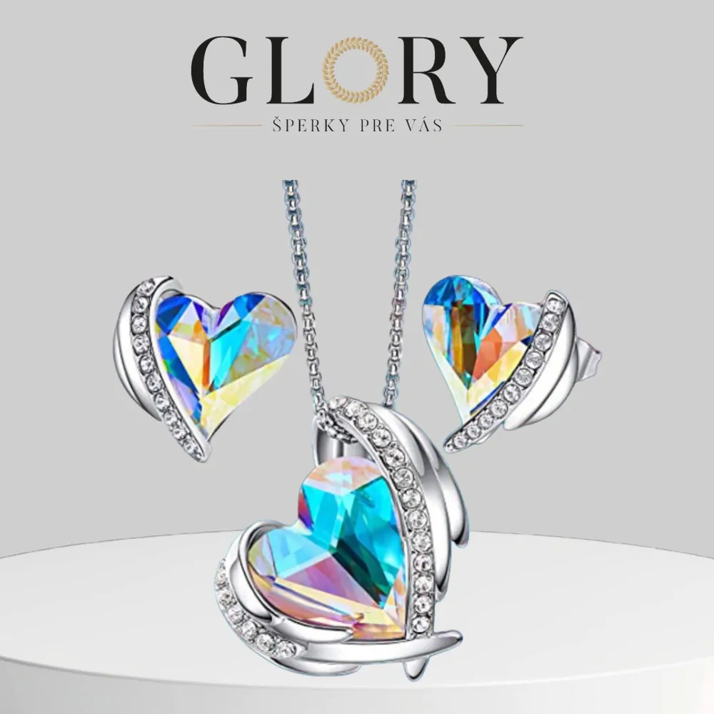 Krištáľový set Silver Angel aurora borealis v darčekovej krabičke s ružou