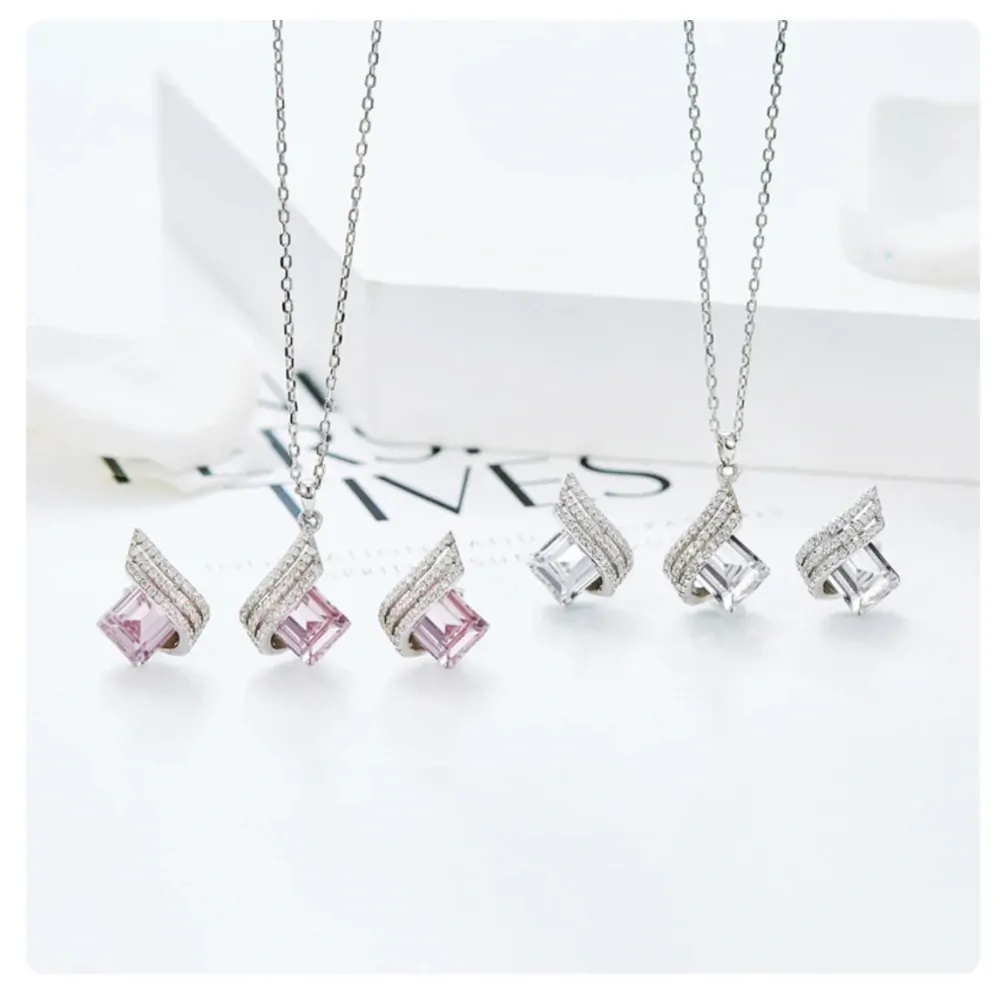 Strieborný set Suzie s ružovými krištáľmi 