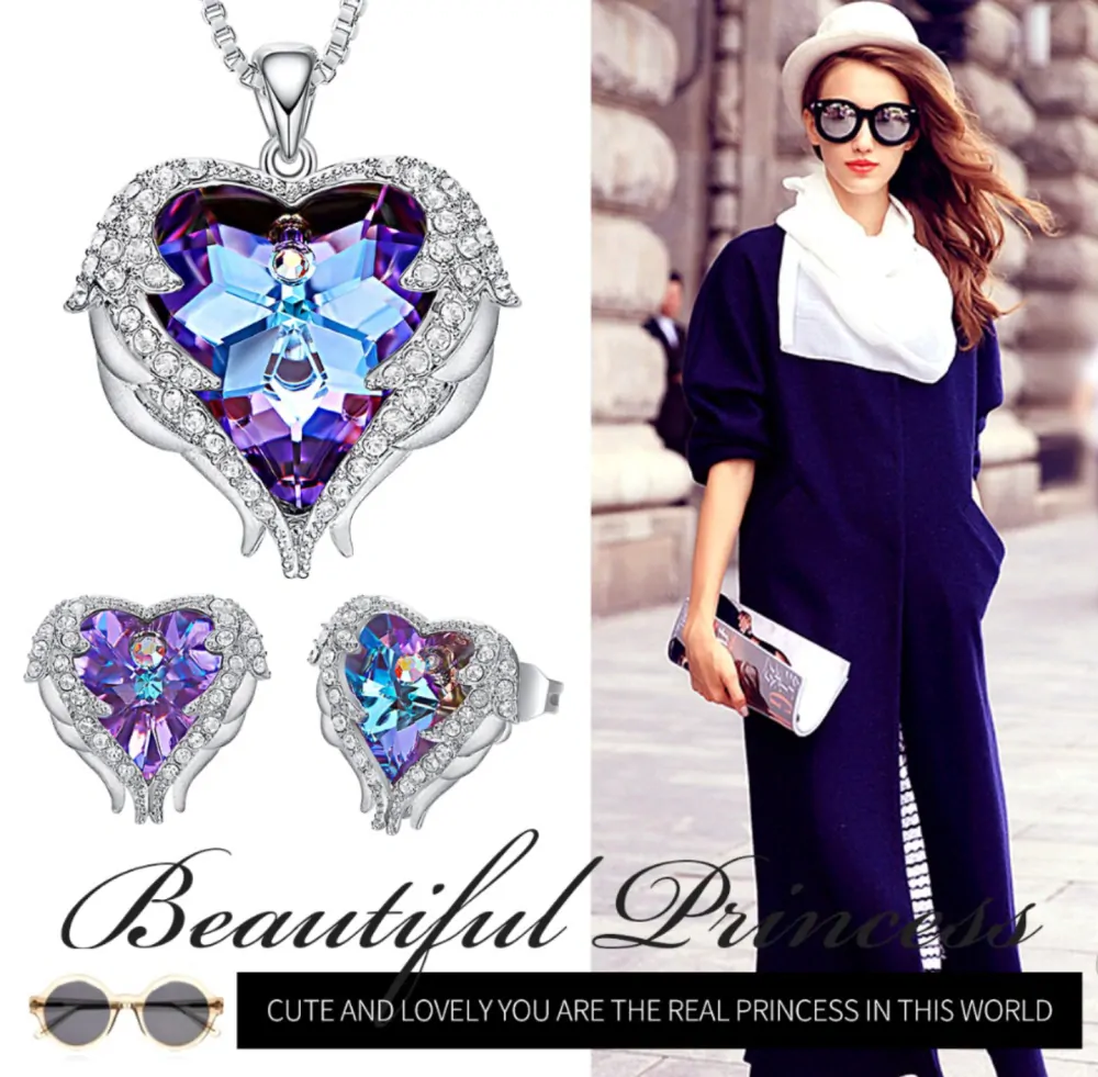 Krištáľový set Angel Wings fialový