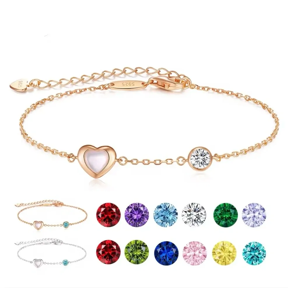 Strieborný náramok Happy s perleťovým srdiečkom a tyrkysovým zirkónom