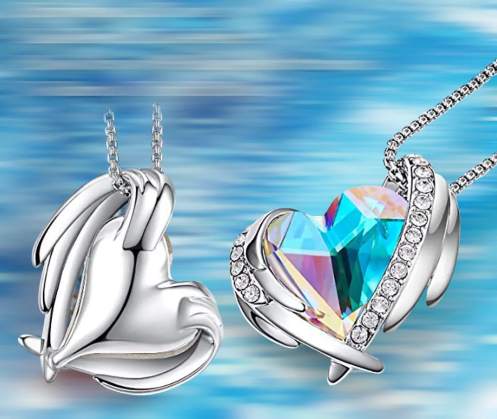Krištáľový set Silver Angel aurora borealis v darčekovej krabičke s ružou