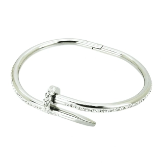 Dámsky oceľový náramok strieborný klinec zdobený zirkónmi 