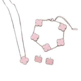 Dámsky oceľový set Clover pink strieborný