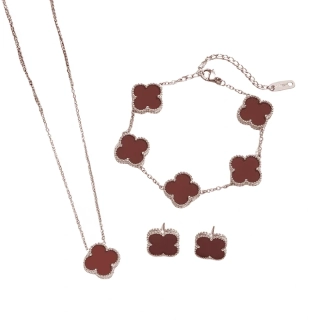 Dámsky oceľový set Clover burgundy strieborný