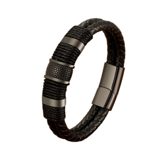 Pánsky športový kožený náramok Cool man čierny s čiernym zdobením