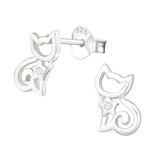 Glory strieborné náušnice Mačka so zirkónom