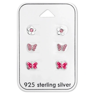 Glory set strieborných náušníc na karte Motýlik s krištáľmi