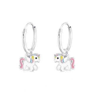 Glory strieborné náušnice kruhy Jednorožec