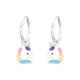 Glory strieborné náušnice kruhy dúhový Jednorožec