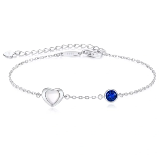 Strieborný náramok Happy s perleťovým srdiečkom a tmavomodrým zirkónom