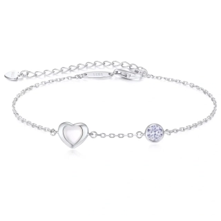 Strieborný náramok Happy s perleťovým srdiečkom a svetlofialovým zirkónom