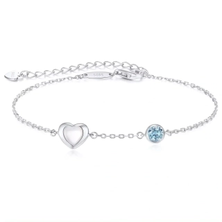 Strieborný náramok Happy s perleťovým srdiečkom a svetlomodrým zirkónom