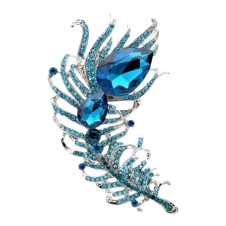 Brošňa Modré pierko s krištáľmi